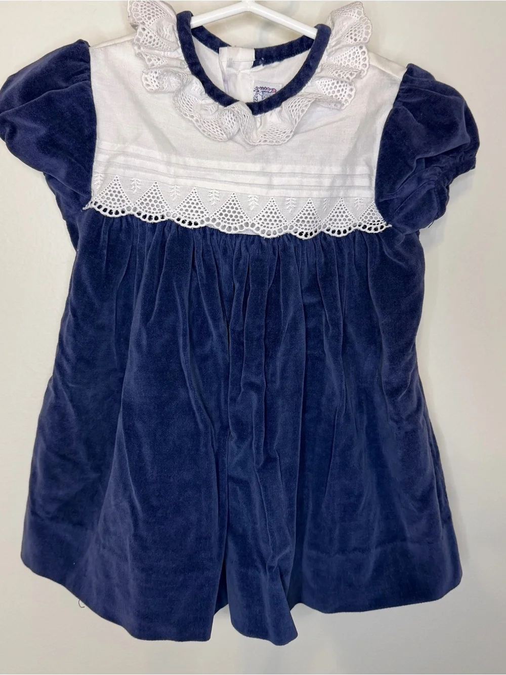 Vintage Toddle Tyke Girls Navy Blue Velvet Lace Collar Dress 18 Months